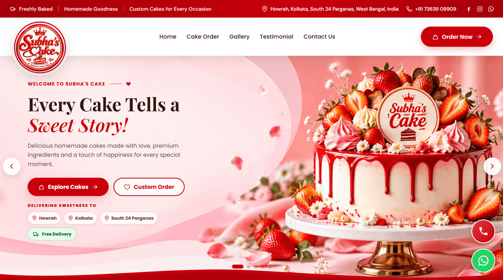 Subha's Cake bakery website